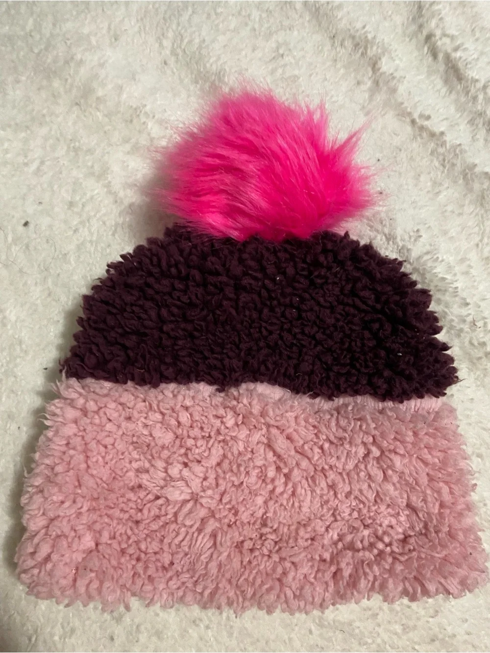 Justice Two-Tone Pink and Plum Faux Fur Pom Beanie